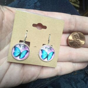 Double Butterflies In Dome Earrings violet blue